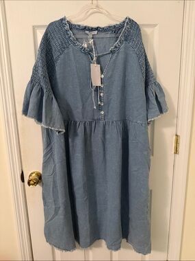 Polagram Light Denim Blue Ruffle-Trim Dress